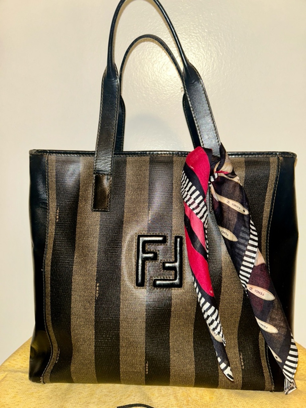 Vintage Fendi Pequin striped tote bag.  Fendi Scarf and Dust bag included